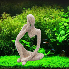 Sandstone Thinker Statue Aquarium Ornament – Unique Fish Tank Decoration for Freshwater & Saltwater