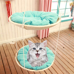 Woven Cat Hammock & Climbing Nest – Eco-Friendly Corn Husk & Hemp Rope Cat Bed (50cm)