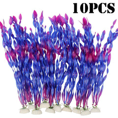 10-Pack Artificial Aquarium Plants – Colorful Plastic Fish Tank Decorations in Green, Purple & Red
