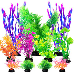 Colorful Artificial Aquarium Plants – 11-Piece PVC Fish Tank Plant Set (Heights 2–8")