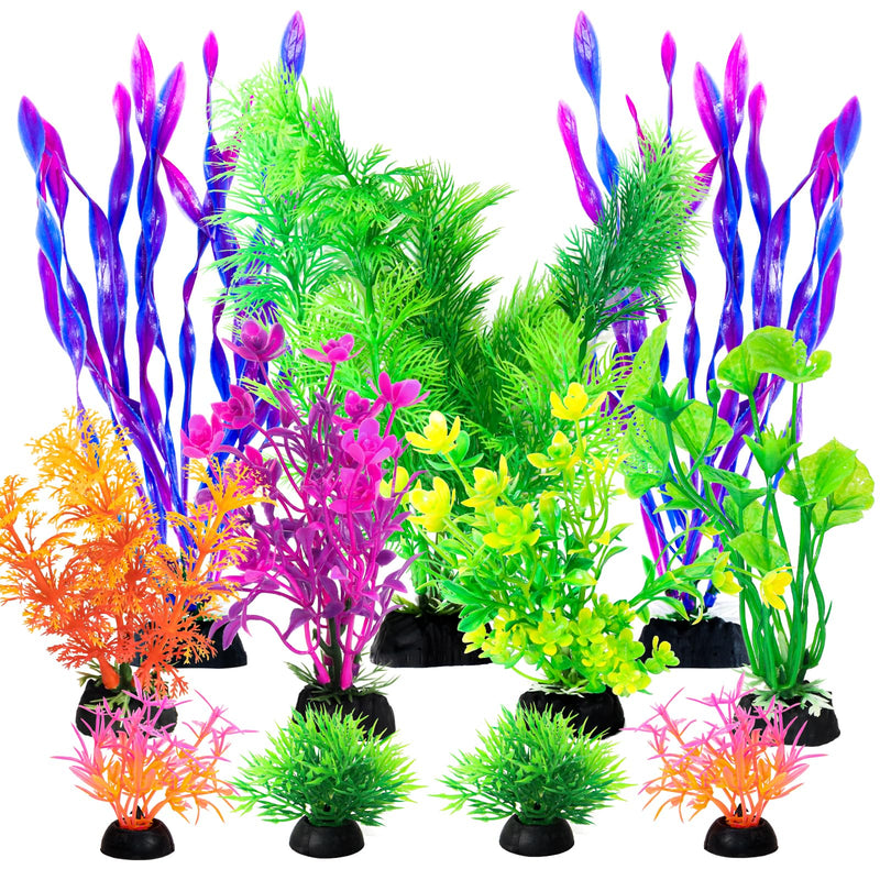 Colorful Artificial Aquarium Plants – 11-Piece PVC Fish Tank Plant Set (Heights 2–8