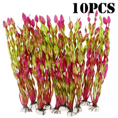 10-Pack Artificial Aquarium Plants – Colorful Plastic Fish Tank Decorations in Green, Purple & Red