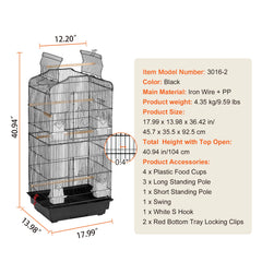 Open-Top Large Parrot Bird Cage with Swing & Perch