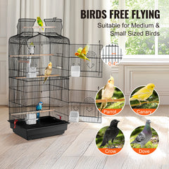 Open-Top Large Parrot Bird Cage with Swing & Perch