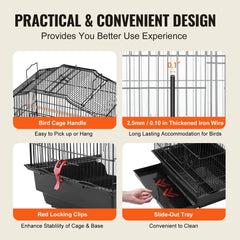 Open-Top Large Parrot Bird Cage with Swing & Perch