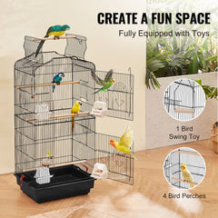 Open-Top Large Parrot Bird Cage with Swing & Perch