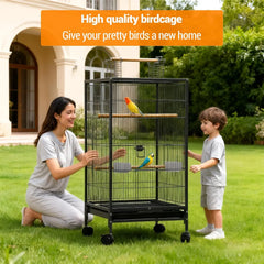 Large Open-Top Bird Cage with Rolling Stand