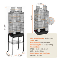 Open-Top Large Parrot Bird Cage with Swing & Perch