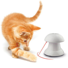 360-degree automatic electric laser cat toy in white ABS resin, 18cm x 17cm