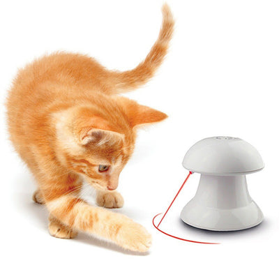 360-degree automatic electric laser cat toy in white ABS resin, 18cm x 17cm