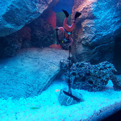 Treasure Chest Diver Aquarium Decoration – Action Figure Fish Tank Ornament in Orange & Black