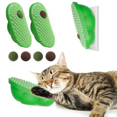 Cat Self-Groomer with Catnip & Silvervine Balls – Stick-On Corner Cat Toy (2-Pack)